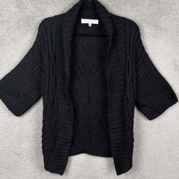 Trina Turk Alpaca Cardigan Black Cable Knit Soft Luxury Size S Fall Layering - Picture 1 of 7